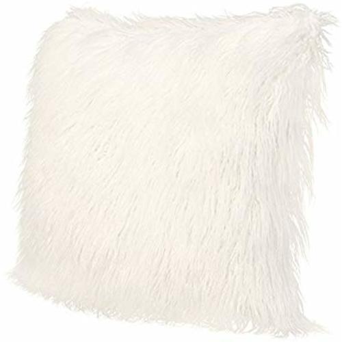 ICOSY Fluffy Pillow Case Mongolian Faux Fur Pillow Cover Super Soft Plush Throw Pillows Fluffy Throw Pillow Cushions Decorative Cushion Covers 18"x18"(NO Insert) - White