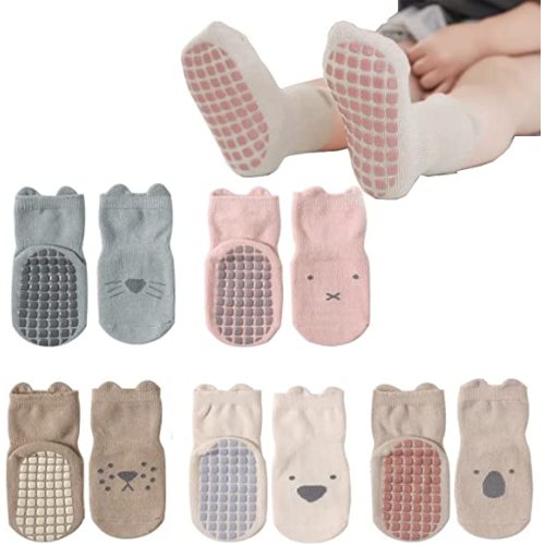 Tatibana Baby Non Slip Socks, 5pairs Toddlers No Slip Socks Non Slip Bottom Kids Socks Cartoon Baby Little Girls Boys Socks