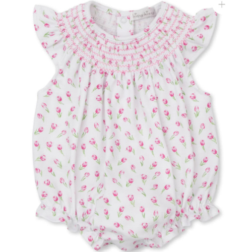 Tulip Blossoms White Smocked Bubble
