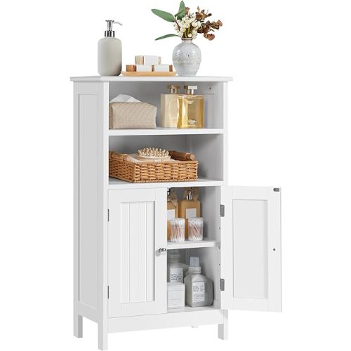 Yaheetech Bathroom Floor Cabinet, Free Standing Cabinet with Double Door and Adjustable Shelf, Side Tall Storage Organizer for Living Room/Kitchen/Hallway/Home Office, White