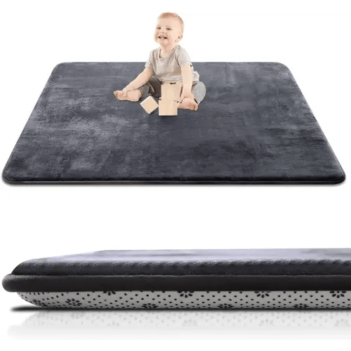 Thick Baby Play Mat for Floor,50 x 50 Playpen Mat,Tummy Time Foam Mat,Ultra Soft Support & Plush Feel,Easy Care with Non-Slip Cushioned for Infant,Kids and Toddler Crawling, Dark Grey