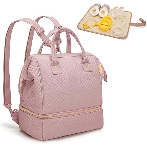 Fasrom Small Breast Pump Bag Backpack with Cooler Compatible with Momcozy and Medela Pumps, Pumping Tote with Waterproof Mat, Pink