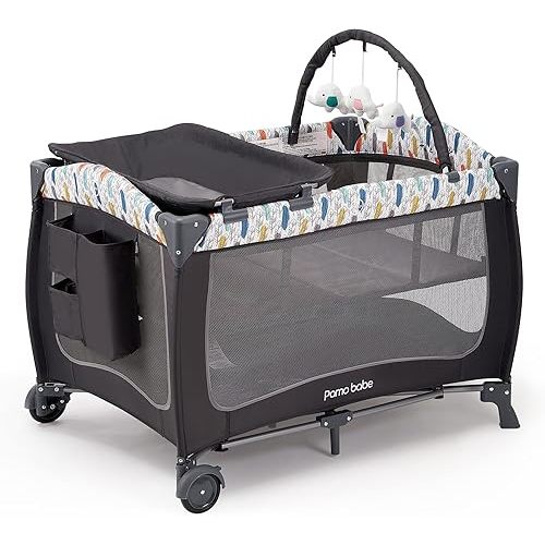 Pamo Babe Portable Travel Crib for Toddlers, Baby Playpen with Bassinet and Changing Table(Blue)