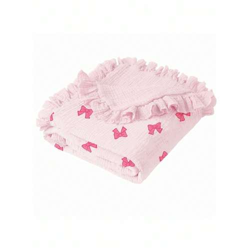 1pc Soft Cotton Floral Baby Blanket, Sweet Ruffle Edge Infant Cotton Blanket