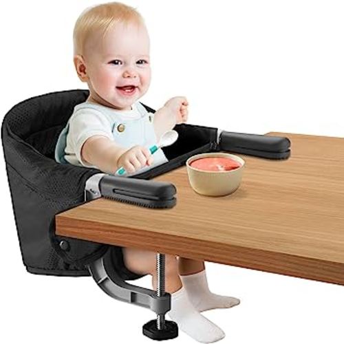 Fast Table Chair Hook on High Chair Clip on Table Clamping Chair High Load Fold-Flat Storage Tight Fixing Feeding Seat Attach to Table Ideal Folding Chair for Travel (Black)