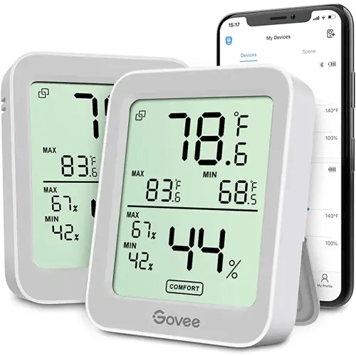 Govee Indoor Hygrometer Thermometer 2 Pack, Humidity Temperature Gauge with Large LCD Display, Notification Alert with Max Min Records, 2 Years Data Storage Export for Room Greenhouse, Grey