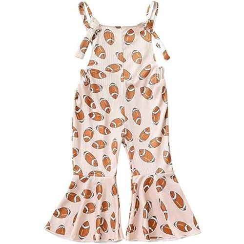 Honganda Summer Toddler Baby Girl Football Jumpsuit Sleeveless Game Day Romper Bell-Bottom Suspender Pants Bibs Overalls