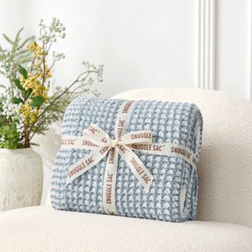 Waffle Knit Throw Blanket Fluffy Dual-side Throw Soft Reversible Blanket,Snuggle Sac,50*60" Blue White