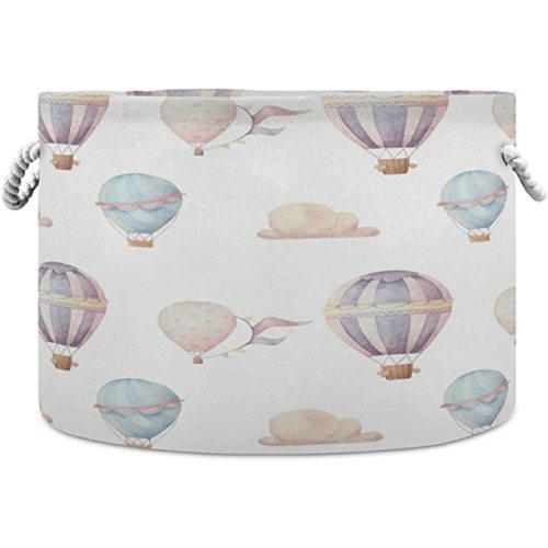 Cotton Rope Basket Watercolor Hot Air Balloon Baby Laundry Basket for Living Room, Laundry, Nursery, Pillows, Home Decor