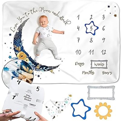 Luka & Lily Baby Milestone Blanket - Ultra Soft Fleece Monthly Milestone Blanket for Baby Girl and Boy - Perfect for Baby's First Year Growth Chart - Monthly Baby Milestone - Gold Moon - 60"x40"