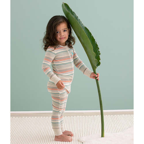 Footless Romper Merino Wool Olive Stripe