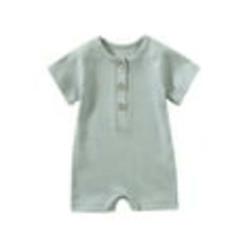 AherBiu Baby Girls Boys Rompers Short Sleeve Newborn Infant Ribbed Button Crewneck Summer Short Jumpsuits Overalls