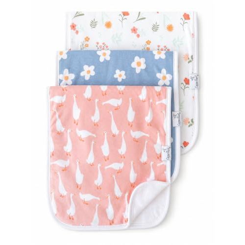 Copper Pearl Premium Baby Burp Cloths - 3-Pack Large Cotton Burp Cloths, Extra Soft Spit Up Rags with 3 Absorbent Layers, Perfect for Baby Girl Gifts (21" x 10" Size, Goosie Set)