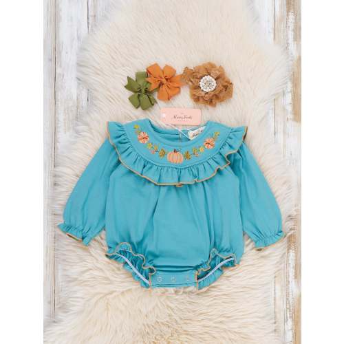 Gathering Grove Pumpkin Embroidered Ruffle Romper