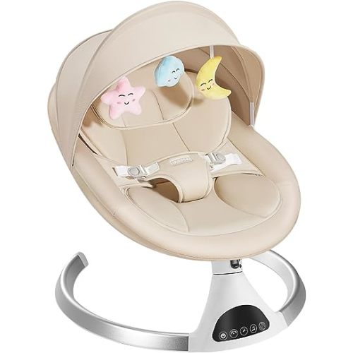 HARPPA Electric Baby Swings for Infants to Toddler, Portable Babies Swing for Newborn Boy and Girls, Motorized Bluetooth Swing, Music Speaker with 12 Preset Lullabies(Khaki)