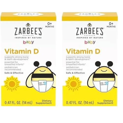 Zarbee's Vitamin D Drops for Infants, 400IU (10mcg) Baby & Toddler Liquid Supplement, Newborn & Up, Dropper Syringe Included, 0.47 Fl Oz (Pack of 2)
