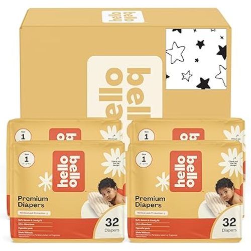 Hello Bello Diapers, Size 1 (8-12 lbs) Superstars - 128 Count Value Pack of Premium Disposable Baby Diapers, Hypoallergenic with Soft, Cloth-Like Feel