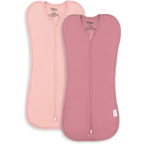Comfy Cubs Swaddle Blanket Baby Girl Boy Easy Zipper Wrap 2 Pack Newborn Infant Sleep Sack (Small 0-3 Months, Blush, Mauve)