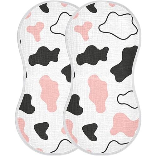Cute Cow Print Burp Cloths Baby Boys Girls Absorbent Soft Cotton Burping Cloths Rags, 2 Pack