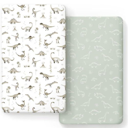 GRSSDER Stretch Ultra Soft Jersey Knit Fitted Crib Sheets Set 2 Pack,Fit All Standard Crib Mattress Pads Safe and Snug, Crib Fitted Sheet for Baby, Dinosaur