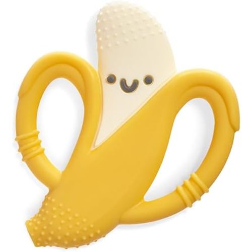 Itzy Ritzy Banana-Shaped Baby Teether with Handles; Silicone Teether for Babies with Easy-Grab Handles and Textured, Teethable Surfaces - Baby Teething Toy for 3 Months & Up (Banana)