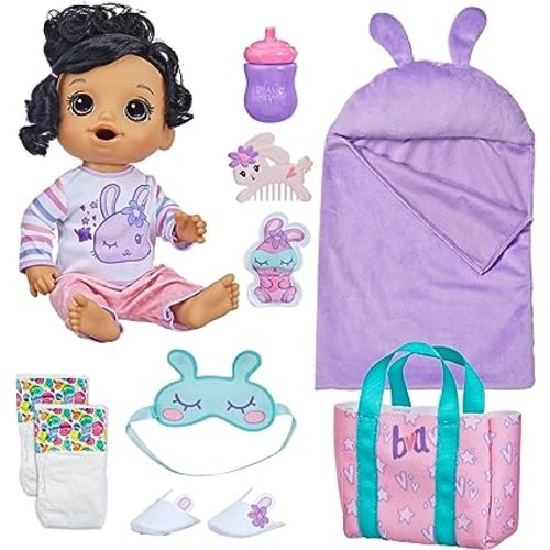 Baby Alive Bunny Sleepover Baby Doll, Bedtime-Themed 12-Inch Dolls, Sleeping Bag & Bunny-Themed Doll Accessories, Toys for 3 Year Old Girls and Boys and Up, Brown Hair (Amazon Exclusive)