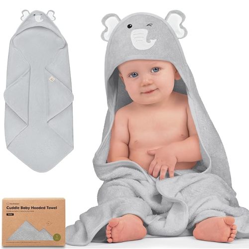 KeaBabies Hooded Baby Towel for Newborn - Viscose Derived from Bamboo Large Baby Bath Towels with Hood for Boys, Girls, Toddler, Extra Absorbent & Soft Newborn Bath Essentials (Elephant)