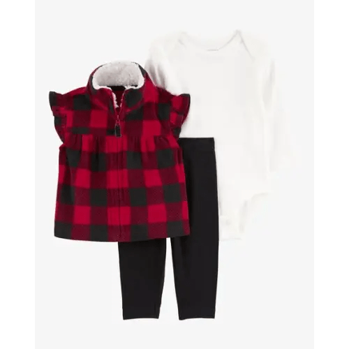 Baby 3-Piece Buffalo Check Fleece Little Vest Set - Carter's | Carter's