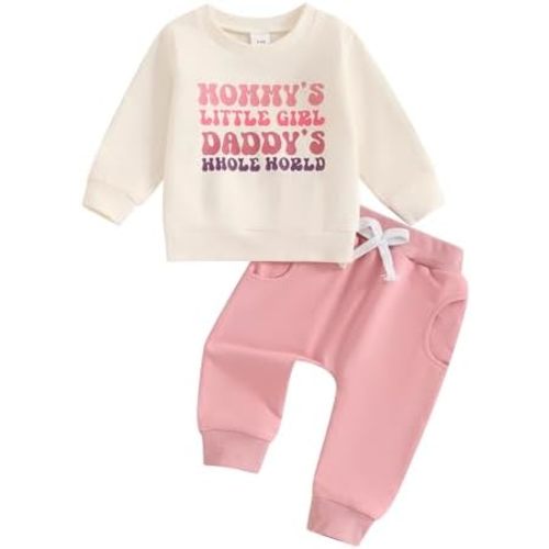 Toddler Baby Girl Fall Clothes Infant Outfit Letter Print Long Sleeve Pullover Sweatshirts and Jogger Pants Set