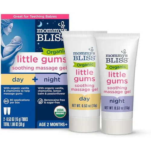 Mommy's Bliss Organic Little Gums Soothing Massage Gel Day and Night Combo, Great for Teething Babies, Age 2 Months+, Sugar Free, Mild & Sweet Flavor, 2 - 0.53 Oz Tubes (Pack of 1)