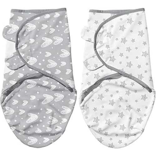 Biloban Baby Swaddle for Boy Girls, Baby Swaddles 3-6 Months, Swaddle Blanket Cotton, Newborn Swaddle, Newborn Essentials, Lovely Grey Print, 2 Pack
