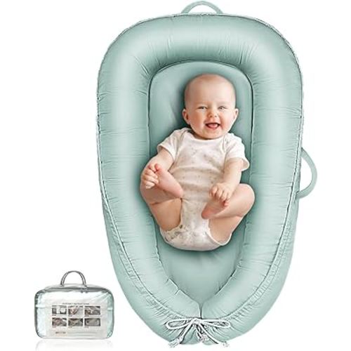 Baby Lounger - Infant Lounger for Newborn 0-24 Months, Pure Cotton Breathable Baby Nest Lounger Cover, Newborn Essentials for Baby Boys & Girls, Co Sleeper Portable Baby Bed for Home and Travel