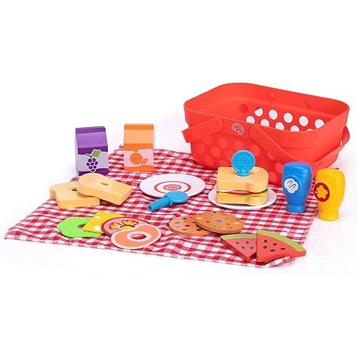 Fat Brain Toys Pretendables Picnic Basket Set - Pretend Playset with Storage, 3+