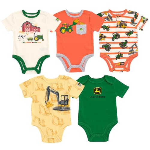 John Deere Farm Animals Tractor Truck Baby 5 Pack Short Sleeve Bodysuits Newborn to Infant Sizes (Newborn - 24 Months)