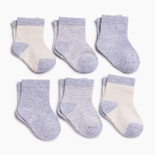 Small Story 6-Pack Crew Socks - Grey, 0-3 M