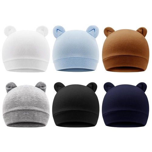DRESHOW BQUBO 6 Pack Baby Hats for Boys Girls Unisex Baby Hat Soft Knit Cap Nursery Beanie for Newborn Infant Toddler Kid