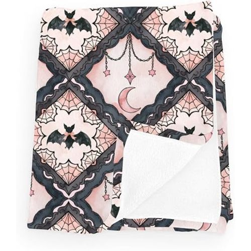 Halloween Bats Star Moon Plaid Baby Boy Girl Blankets Cute Spooky Bat Spiders Pink Swaddle Blankets Boo Checkered Flannel Receiving Blankets Toddler Infant Newborn Blanket Black 30x40inch