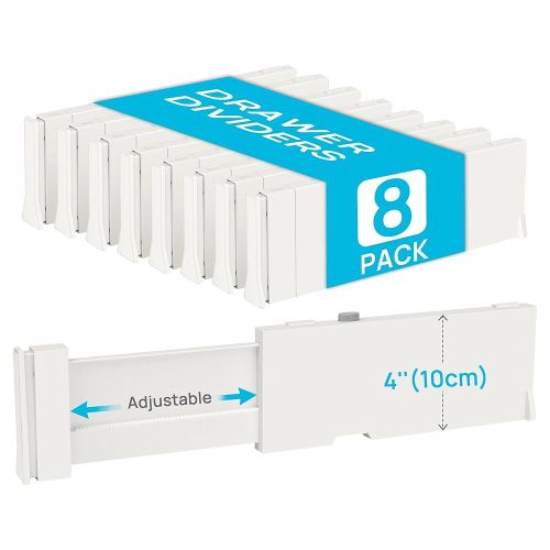 Amazon.com: Vtopmart Drawer Dividers for Clothes 8 Pack, Adjustable 4" High Expandable from 11.6"-17" Dresser Drawer Organizer, Plastic Drawers Separators for Dresser, Baby Clothes, Kitchen and Office Storage : Home & Kitchen