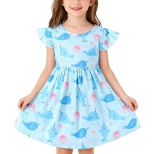 nebljgo Toddler Girls Dress Farm Cute Animal Print Dresses Long Sleeve 2-8Y