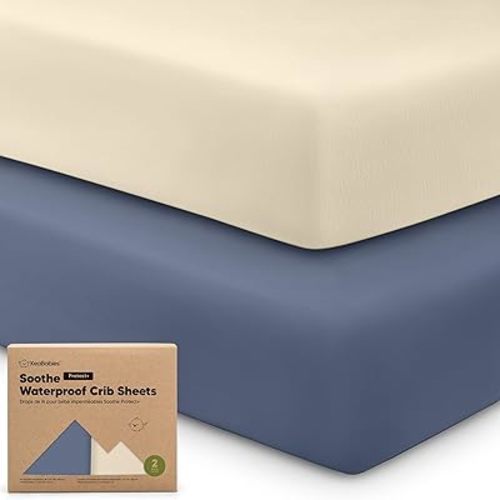 2-Pack Waterproof Crib Sheets for Girl, Boy - Organic Cotton 52X28 Fitted Crib Sheets Neutral, Crib Mattress Protector Sheets,Soft Toddler Bed Sheets,Washable Infant Fitted Baby Crib Sheets (Maritime)