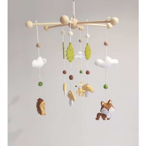 Mobile baby forest animals decoration baby room beige white green