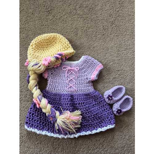 Princess Rapunzel Inspired Costume/ Crochet Rapunzel Wig/Princess Dress/Princess Photo Prop Newborn to 18 Month Size-MADE TO ORDER