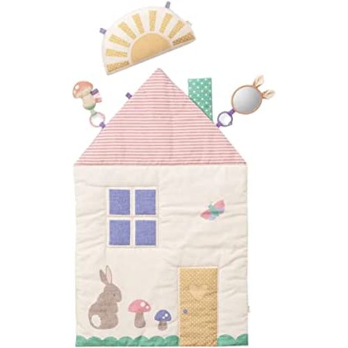 Itzy Ritzy Tummy Time Play Mat, Includes Sun-Shaped Bolster, Mirror & Crinkle Sound Toy, Pastel Cottage