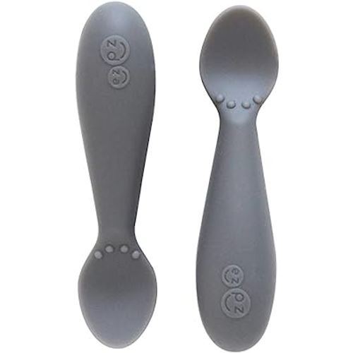 ezpz Tiny Spoon (2 Pack in Gray) - 100% Silicone Baby Spoon for Baby Led Weaning + Purees - 6 months + - Designed by a Pediatric Feeding Specialist - Baby Essentials & Baby Gifts