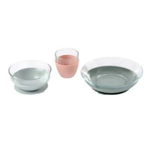 Beaba 3pc Glass Meal Dinnerware Set - Eucalyptus