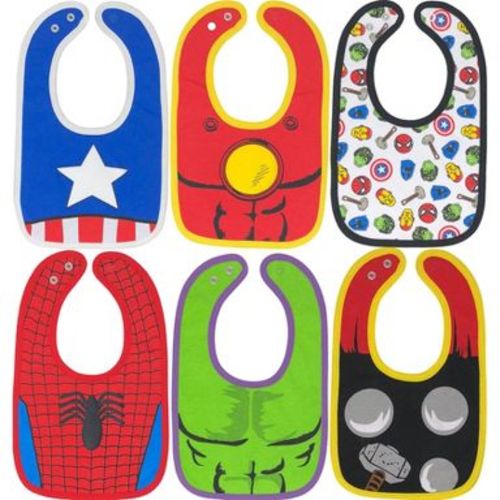 Marvel Avengers Iron Man Spider-Man Hulk 6 Pack Bibs One Size