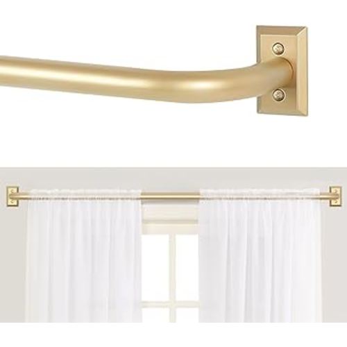 Gold Wrap Around Curtain Rods,Gold Curtain Rods for windows 48 to 84 inch(4-7Ft),Adjustable Blackout Curtain Rod,1”Diameter Room Darkening Drapery Rods,Window Curtains Rod 48-90",Brass Gold