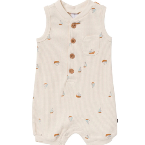 Baby Boys Beige Sailboat Sleeveless Romper – Gerber Childrenswear