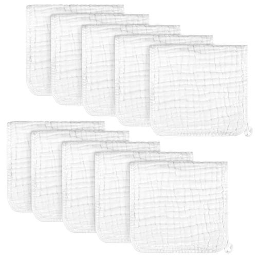 AIDEA Burp Cloths and Washcloths for Baby, Absorbent Cotton Muslin Baby Towels, Large Soft Breathable Newborn Essentials for Boys and Girls, Newborn Essentials, White, 10 Pack, 20"x10"
