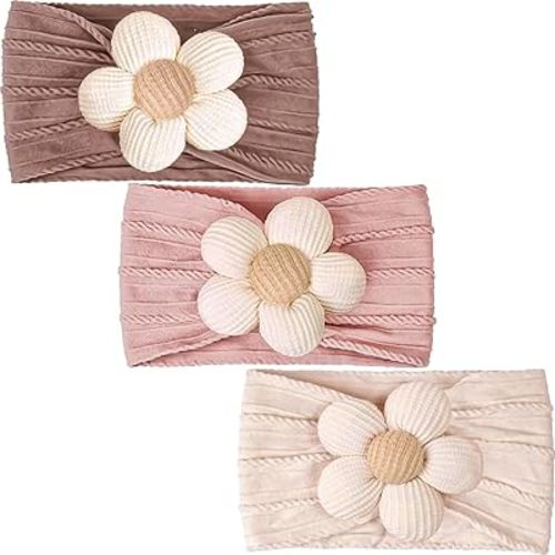 CÉLLOT Baby Flower Headbands Baby Girls Nylon Headbands Baby Essentials Stretchy Hairbands Handmade Hair Accessories for Newborn Infant Toddlers Kids (Pink,Cameo,Salmon)